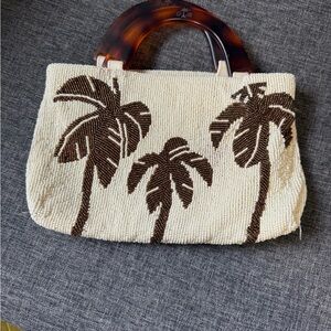Tommy Bahama Cream and Brown Beaded Tote